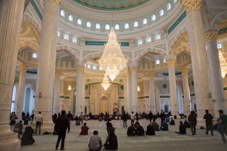 Nur Sultan,Kazakhstan - 04/28/2017: Interior view of the Khazret (Hazret) Sultan Mosque, the second largest mosque in Central Asia, located on Independence Square in Nur Sultanのeditorial素材