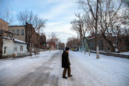 Kars,Turkey - 01-22-2016:Historical Kars streets on a snowy dayのeditorial素材