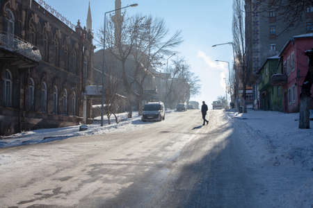 Kars,Turkey - 01-26-2016:Historical Kars streets on a snowy dayのeditorial素材