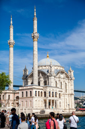 Istanbul,Turkey - 05-20-2021:Historical Ortakoy(Mecidiye) mosque and Bosphorus viewのeditorial素材
