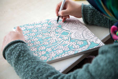 Iznik, Turkey - 12/29/2016: Cini art. Turkish tile art. Female tile artist paints porcelain at workshop.のeditorial素材