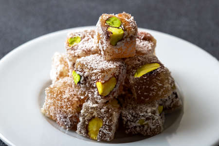 Traditional pistachio Turkish delight in a plate