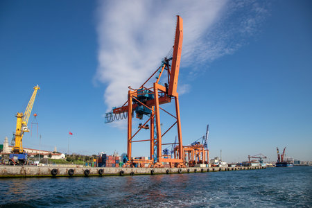 Istanbul,Turkey - 05-21-2022: Haydarpasa Port and cargo containers,crane viewのeditorial素材