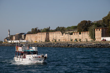 Istanbul,Turkey - 08-28-2022:Byzantine empire Marmara sea walls, Istanbulのeditorial素材