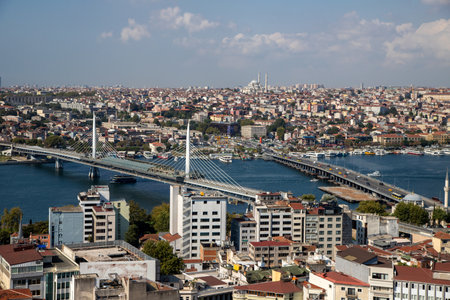 Panoramic view from Galata Bridge to city of Istanbul, Turkeyのeditorial素材