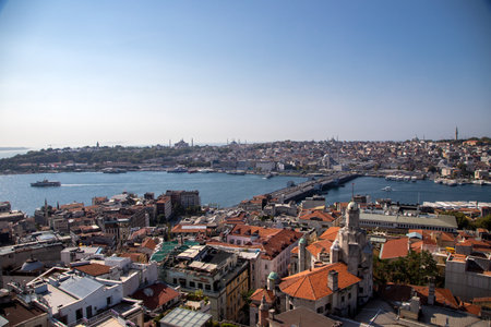 Beyoglu,Istanbul - 09-01-2022:Galata bridge, Eminonu,Golden Horn view from Galata towerのeditorial素材