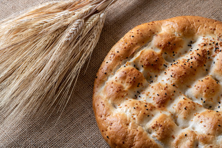 Traditional Ramadan pita with spike ears bunch,top view