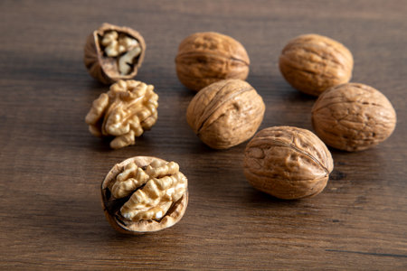 Walnuts on a wooden background. healthy food. close-up.