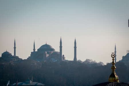 Silhouette of mosque at sunset. Ramadan in Istanbul. Islamic background. Ramadan background photo. Mosque's of Istanbul. High quality photoの写真素材