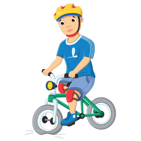 Boy and Destroyed Bicycle Vector Illustrationのイラスト素材