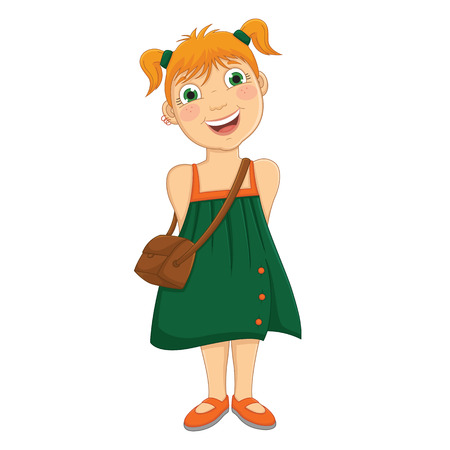 Cute Girl in Green Dress Vector Illustrationのイラスト素材