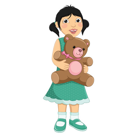 Girl Hugging Teddy Bear Vector Illustrationのイラスト素材