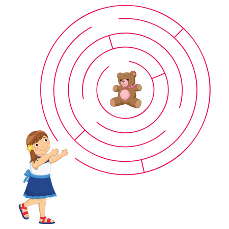 Girl and Maze Vector Illustrationのイラスト素材