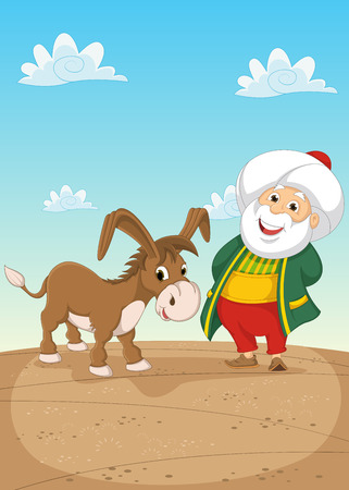 Old Man and Donkey Illustrationのイラスト素材
