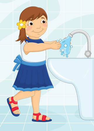 Girl Washing Hands Illustrationのイラスト素材