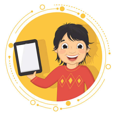 Illustration Of A Boy With A Tabletのイラスト素材