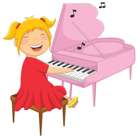 Illustration Of A Little Girl Playing Pianoのイラスト素材