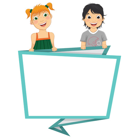 Illustration Of Cute Children Holding Origami Bannerのイラスト素材