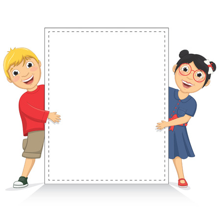 Illustration Of Cute Children Holding White Bannerのイラスト素材