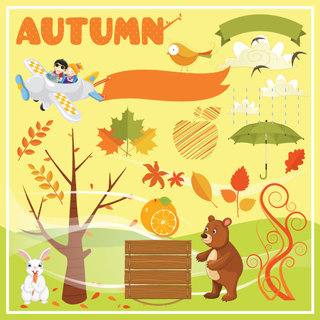 Set of Autumn Elements and Illustrationsのイラスト素材