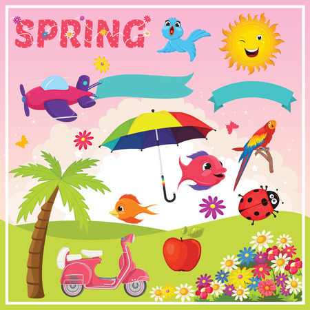 Set of Spring Elements and Illustrationsのイラスト素材