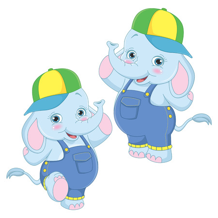 Vector Illustration Of Cartoon Elephantsのイラスト素材