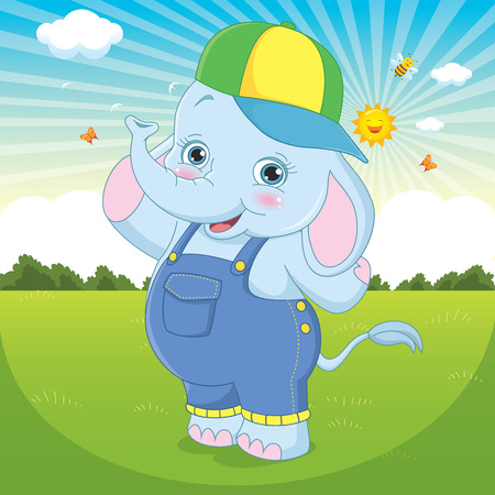 Vector Illustration Of Cartoon Elephantのイラスト素材