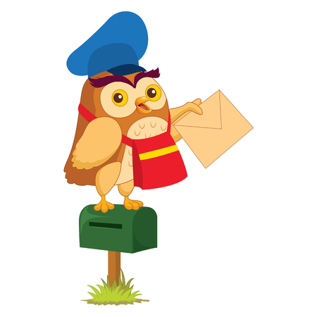 Vector Illustration of Cartoon Postman Owlのイラスト素材