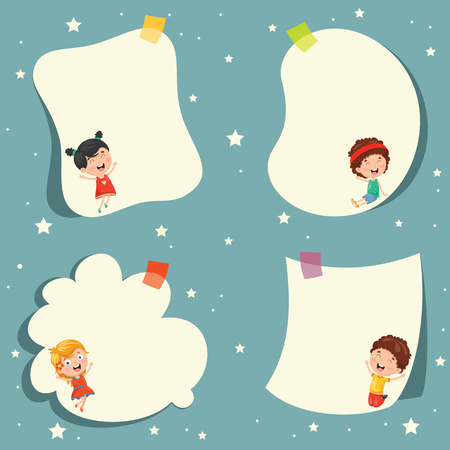Cute Cartoon Kids and Empty Template Designのイラスト素材