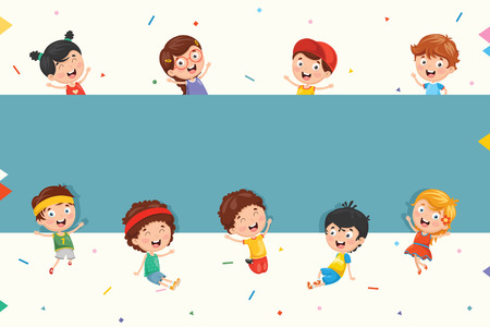 Funny kids holding blank placardのイラスト素材