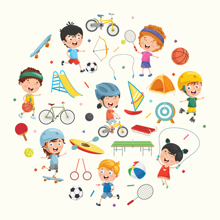 Collection of kids and sport equipment vector illustration.のイラスト素材