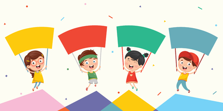 Vector Illustration Of Kids Holding Placardのイラスト素材