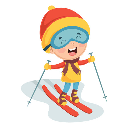 Vector Illustration Of Kid Skiing isolated on white background.のイラスト素材