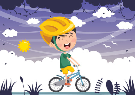 A Vector Illustration Of Kid Cycling isolated on cool background.のイラスト素材