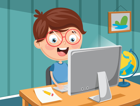 A Vector Illustration Of Kid With Computerのイラスト素材