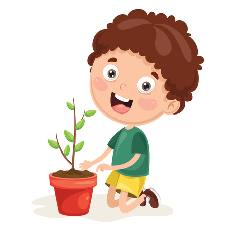 Vector Illustration Of Kid Plantingのイラスト素材
