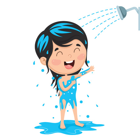 Vector Illustration Of Kid Bathingのイラスト素材