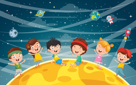 Vector Illustration Of kids on Space in cartoon style.のイラスト素材