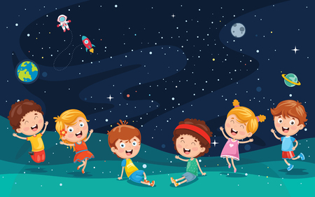 Vector Illustration Of Space with kids.のイラスト素材