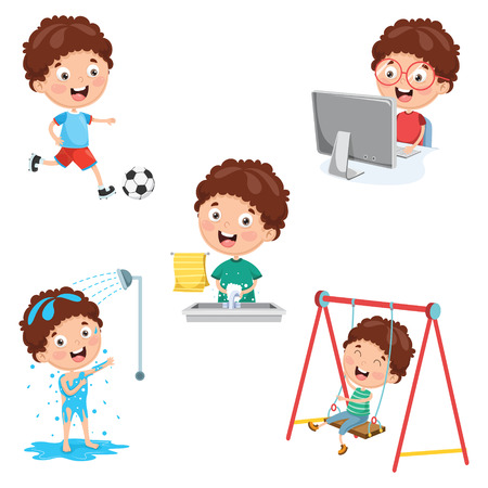A Vector Illustration Of Kids Daily Routine Activitiesのイラスト素材