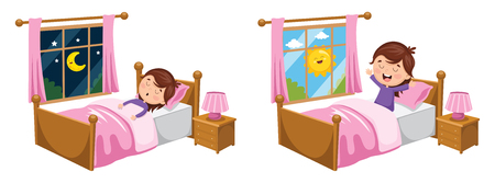 A Vector Illustration Of Kid Sleeping And Waking Upのイラスト素材