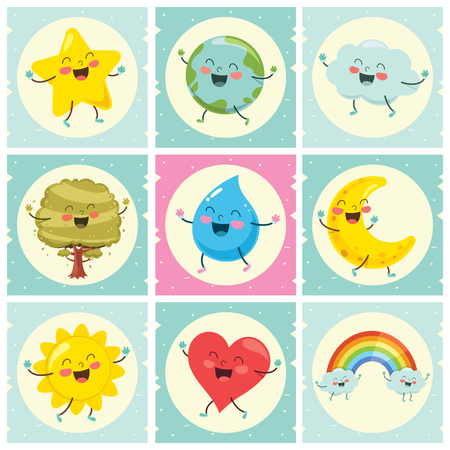 Vector Illustration Of Cartoon Nature And Sky Elementsのイラスト素材