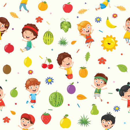 Seamless Pattern Of Kids And Nature Elements.のイラスト素材