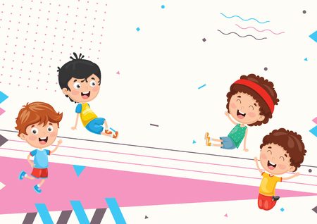 Vector Illustration Of happy Kids with Abstract Background.のイラスト素材