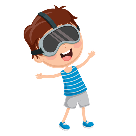 Vector Illustration Of Kid with Virtual Reality Glassesのイラスト素材