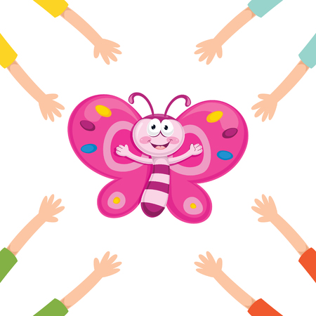 Vector Illustration Of Cartoon Hands With Butterflyのイラスト素材
