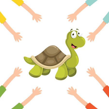 Vector Illustration Of Cartoon Hands With Turtleのイラスト素材