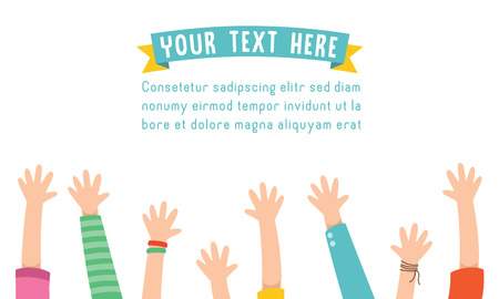 Vector Illustration Of Kids Raising Hands For Celebrationのイラスト素材