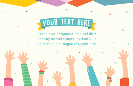 Vector Illustration Of Kids Raising Hands For Celebrationのイラスト素材