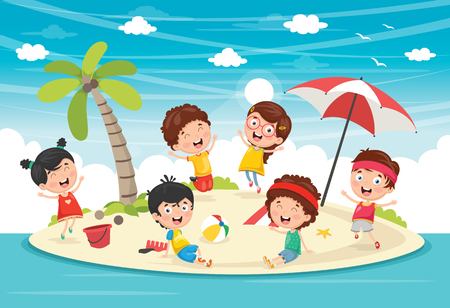 Vector Illustration Of Kids Playing At Islandのイラスト素材